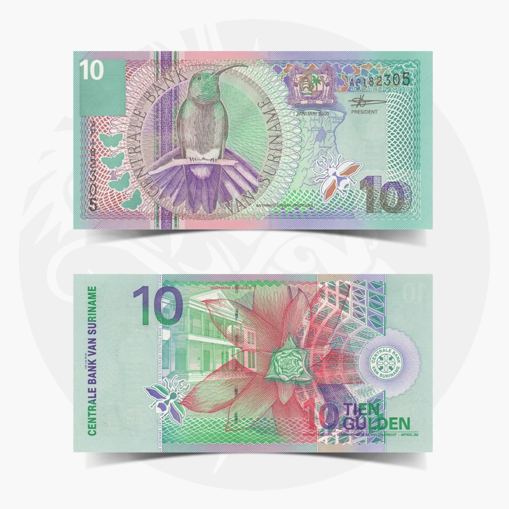 NumisDragon_Suriname_10_Gulden_P147_UNC